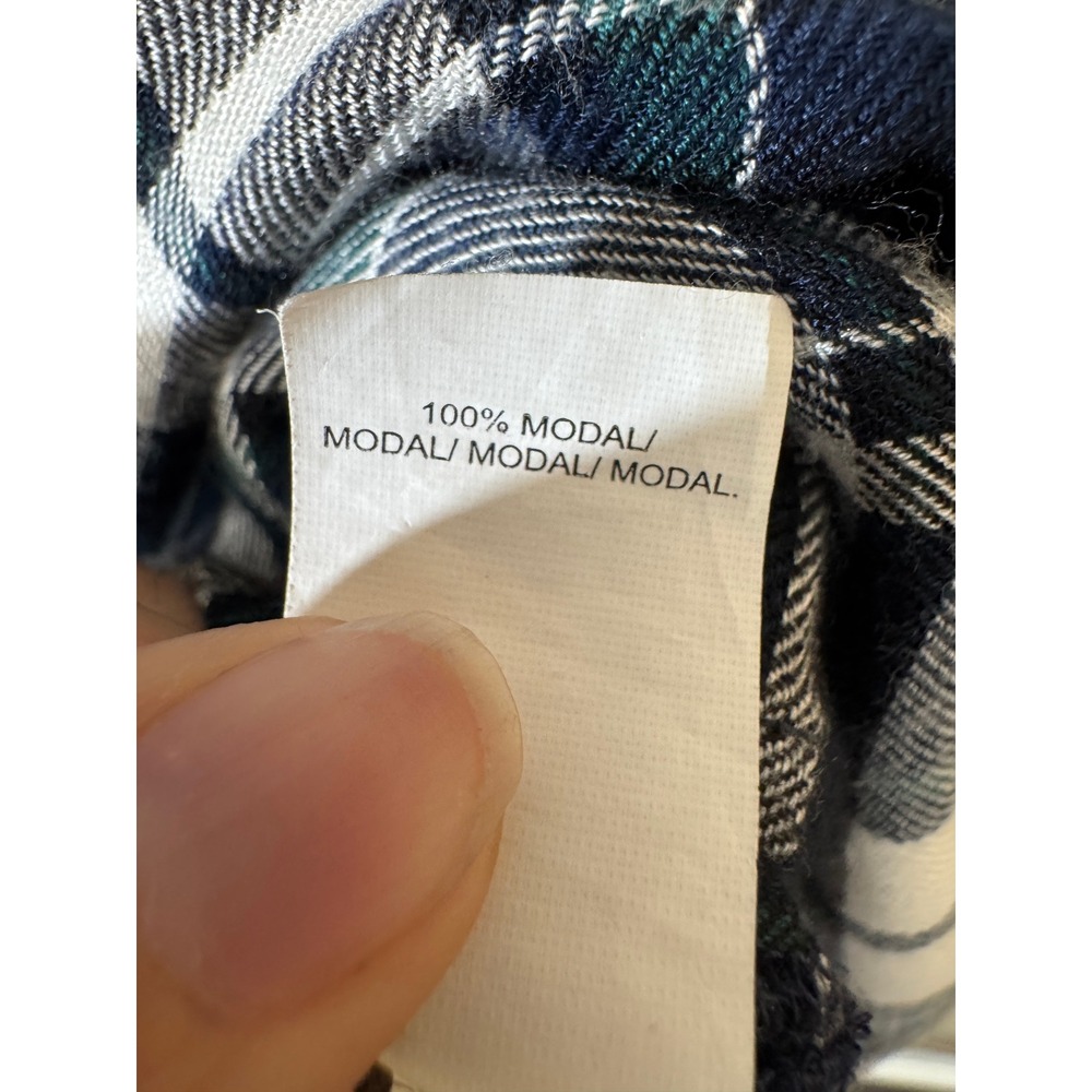 Lucky Brand Plaid Modal Popover Shirt M Medium Navy Green White High Low Hem - Picture 6 of 7